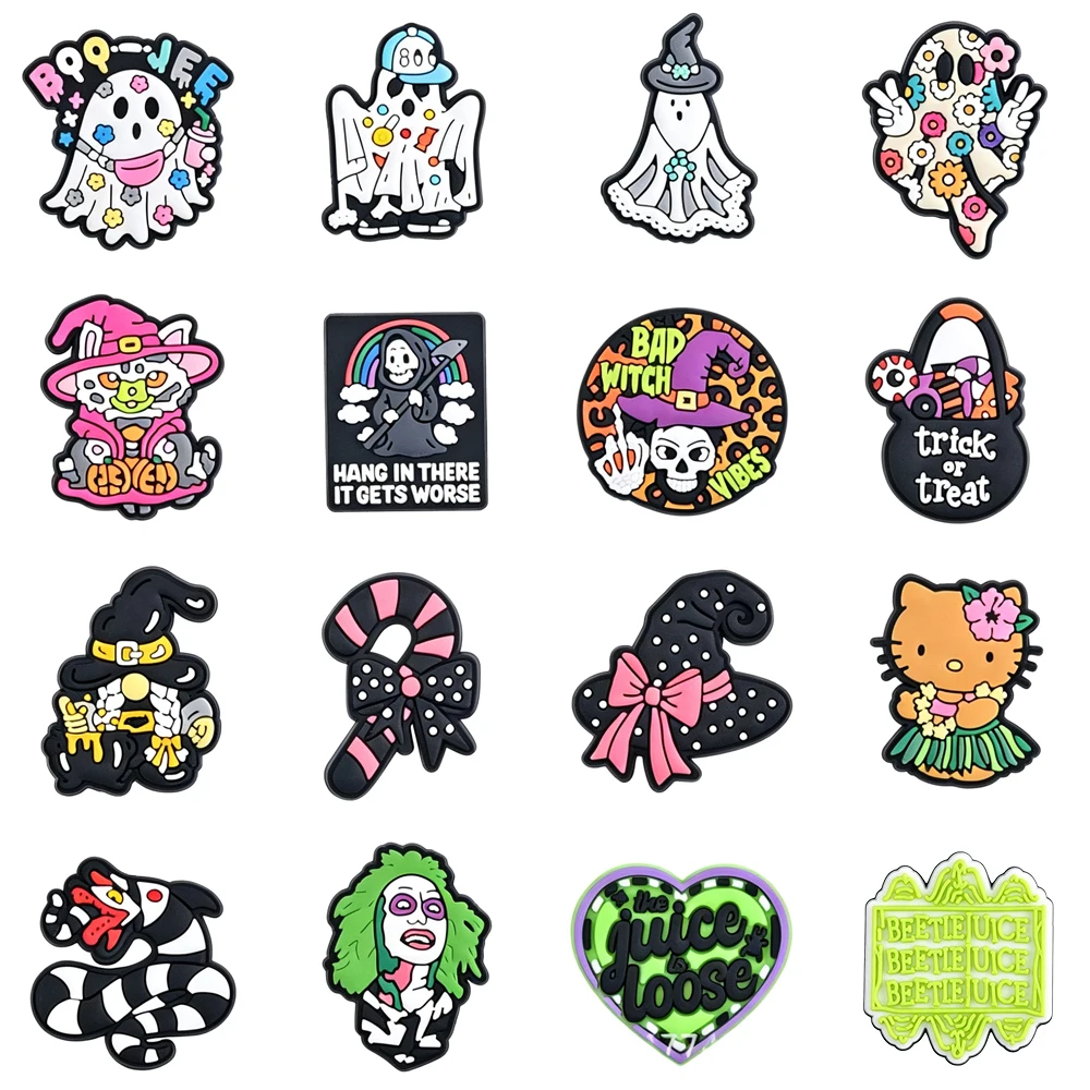 4-35PCS Halloween Skeleton pumpkin Ghost Shoe Charm PVC Clog Wristband Beach bag Decor Buckle Detachable Waterproof Party Gift