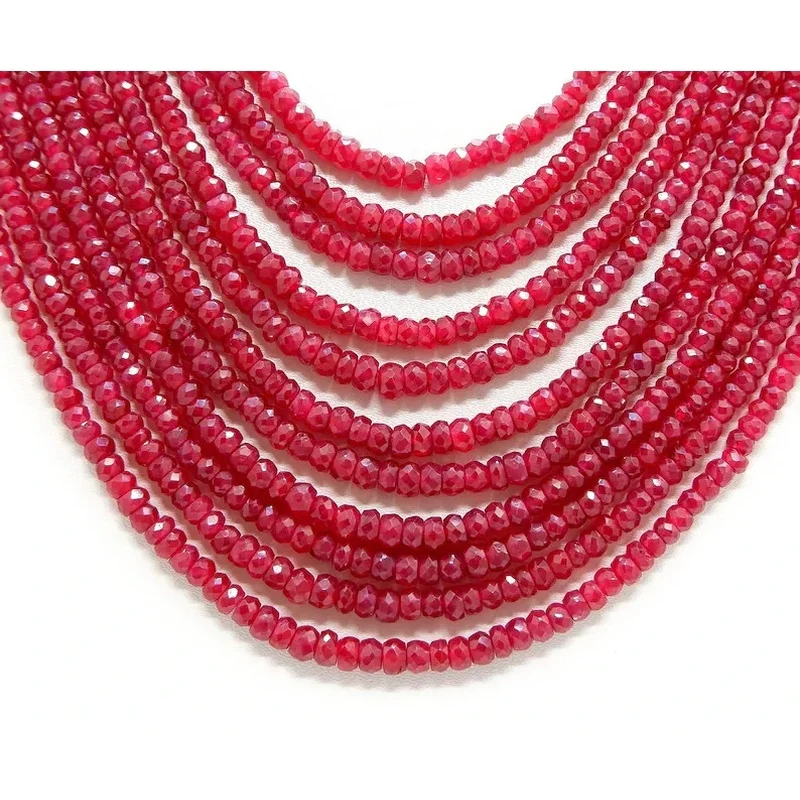 Natural Ruby Faceted Rondelle Beads, Size 3-4mm, 2 Strands of 22inch Inch, AAA+