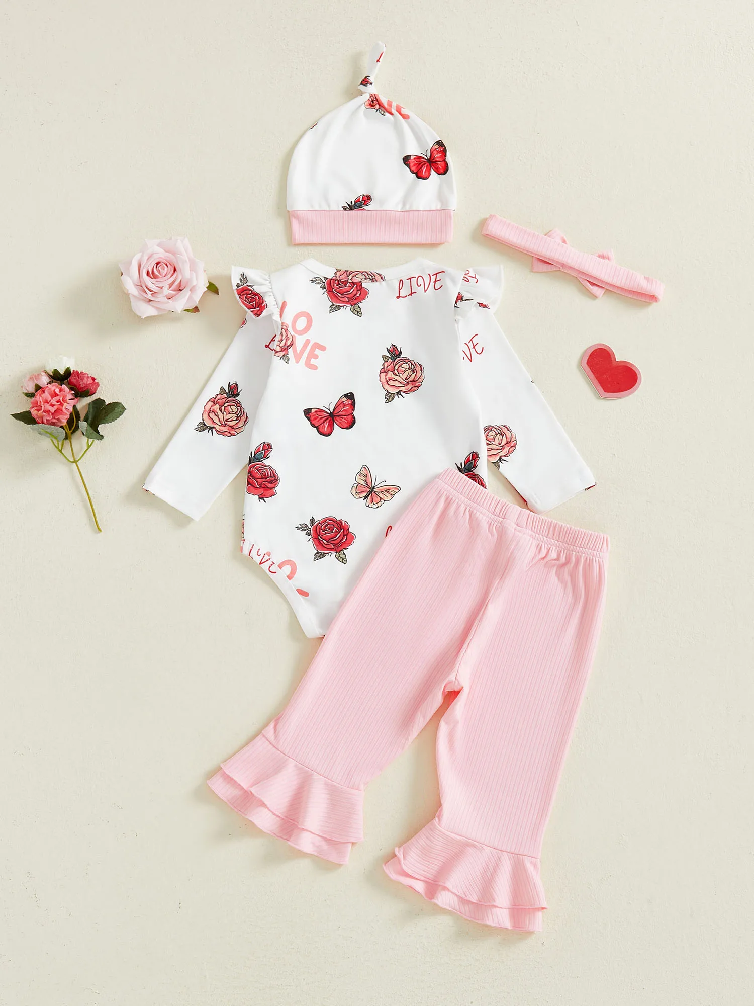 طفل فتاة عيد الحب الزي القلب طباعة طويلة الأكمام رومبير مضيئة السراويل عقال 3 قطع مجموعة الحب موضوع الملابس #2