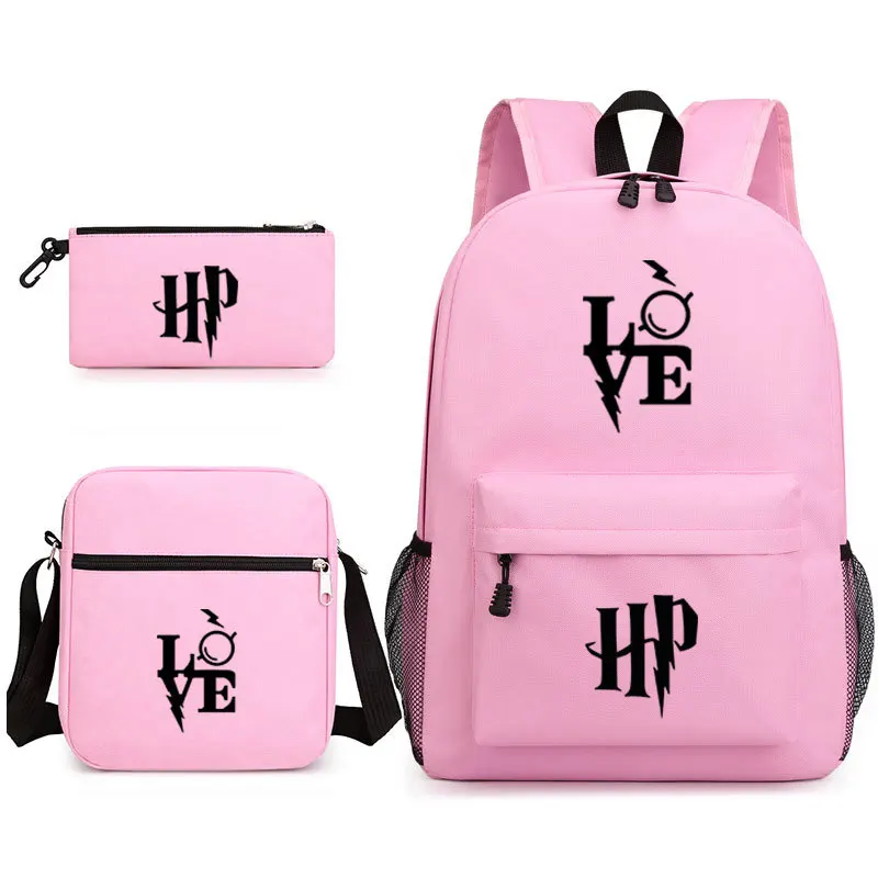 3pcs Set Love HP Eyeglasses Children School Backpacks Cool Schoolbag Student Shoulder Bag for Boy Pen Pencil Bags