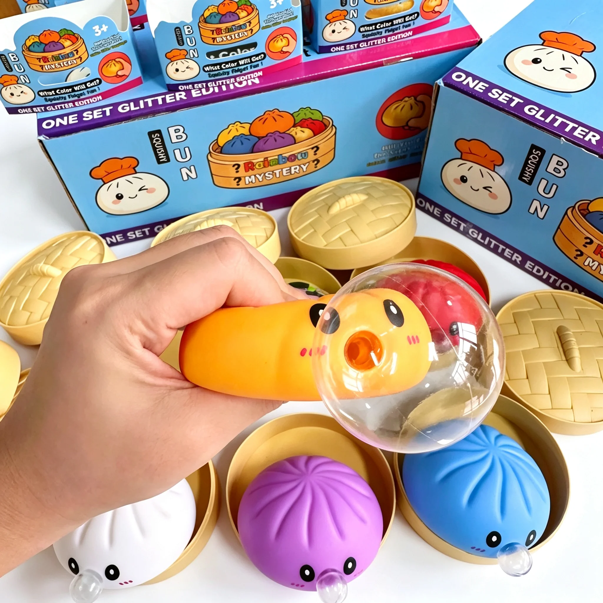 Colorful Smiley Face Dumpling Squishy Bubble-Blowing Blind Box Non-Sticky Slow Rebound Funny Stress Relief Toy view 5