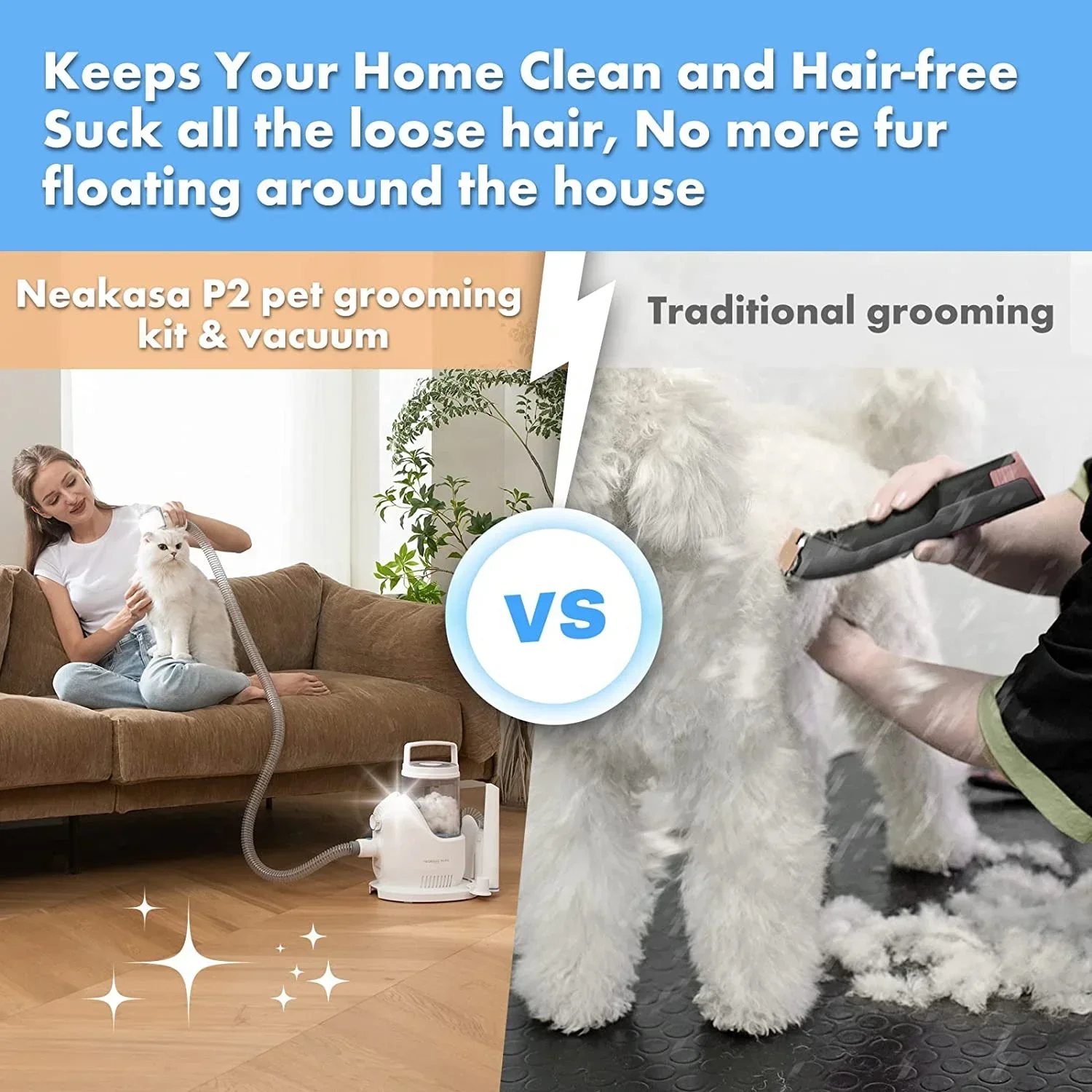 Vacuum Suction 99% Pet Hair Multifunctional 5 Proven Grooming Tools for Dogs Cats Hair Trimmer Clipper view 3