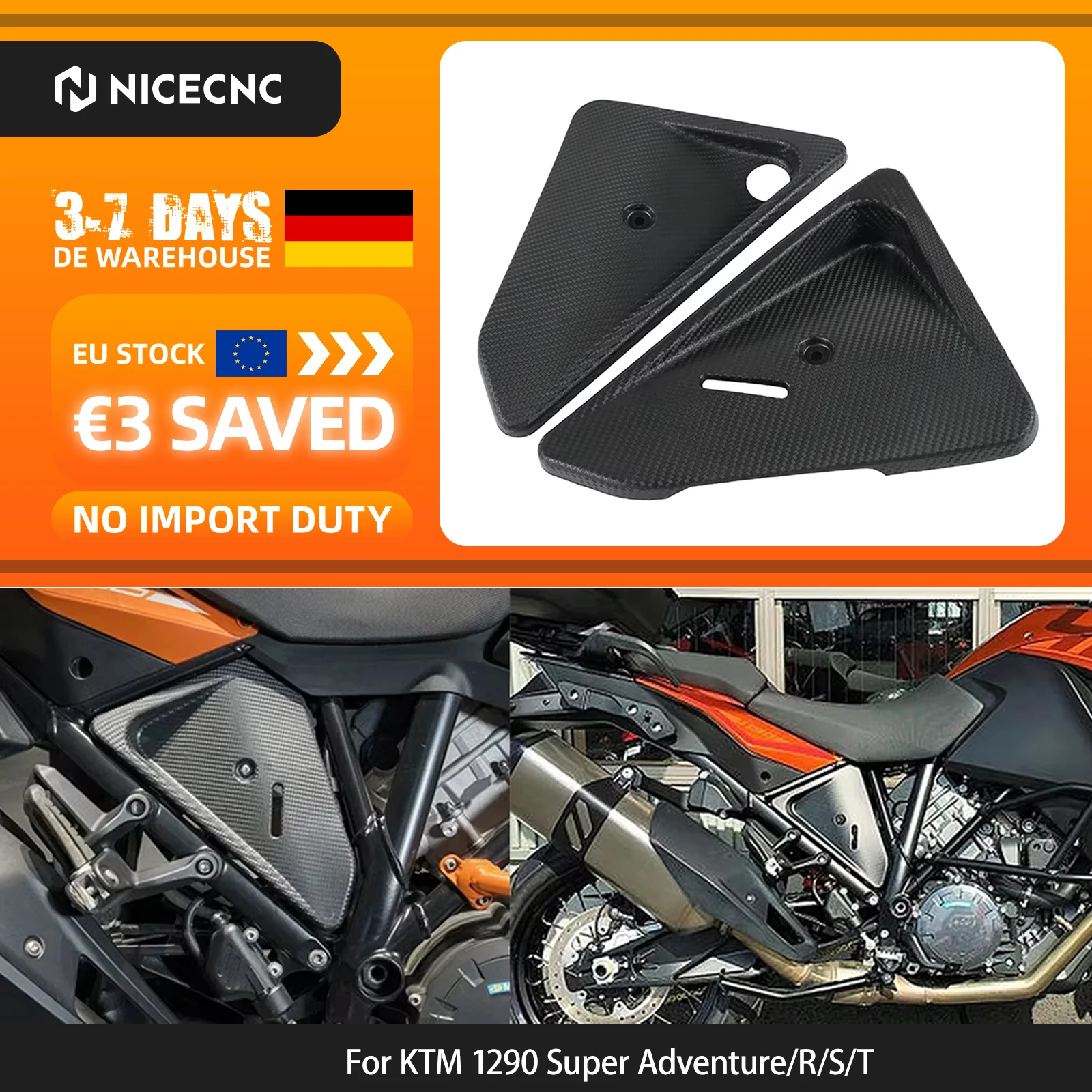 Für KTM 1290 Super Adventure R/S/T 2015-2021 Hitzeschutz-Seitenverkleidung, ABS Schwarz, ersetzt für KTM 1090 Adventure R 2017-2019 1190 Adventure /R 2014-2016