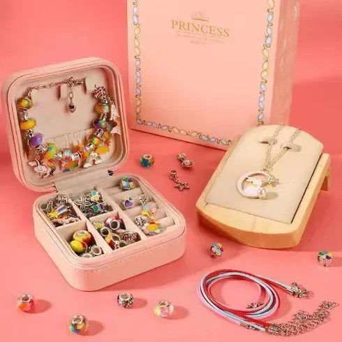 

66Pcs Charm Bracelet Neckalce DIY Jewelry Making Kit For Girls, With Beads, Pendants, Rope, Crafts Gifts Set