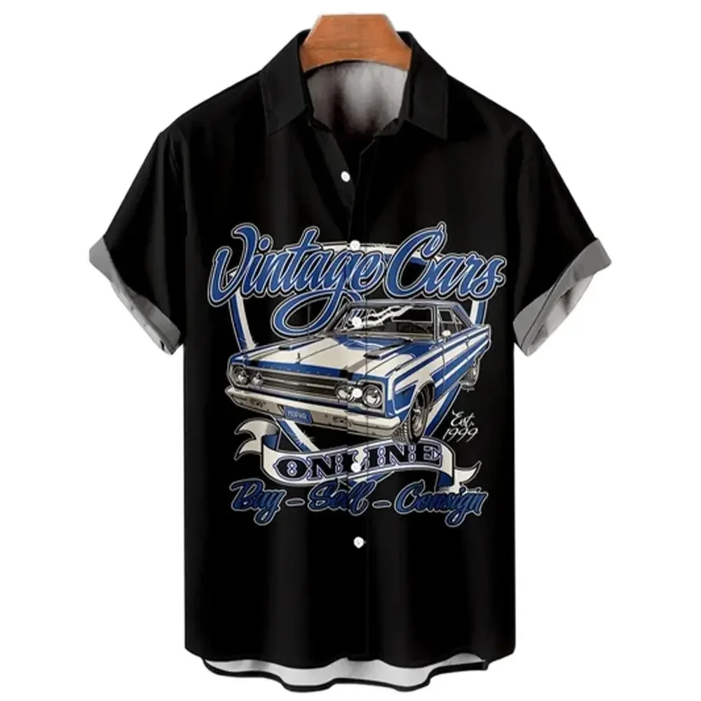 66th Highway Racing Printed Short Sleeve Shirt  3D  Print Highway Bus Printed Men's Casual Loose Fit Shirt 2024