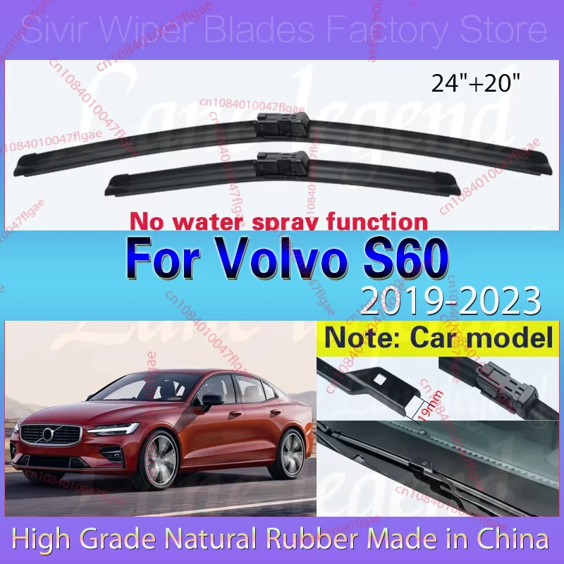 

2pcs For Volvo S60 2019 2020 2022 2023 Front Windscreen Wiper Blade Brushes Wipers 24"+20" Car Accessories High Quality