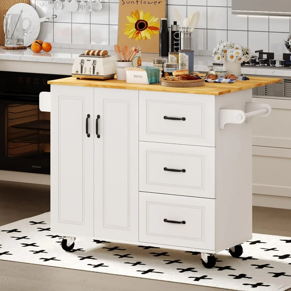 

Ever Winner Rolling Kitchen Island - Storage, Spice Rack, and Towel Rack Included, Mobile Kitchen Cart