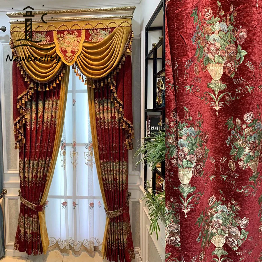

American Chenille Jacquard Curtains Living Room Bedroom Balcony Jacquard Curtains Blackout Heat Insulation Thick Fabric Decor