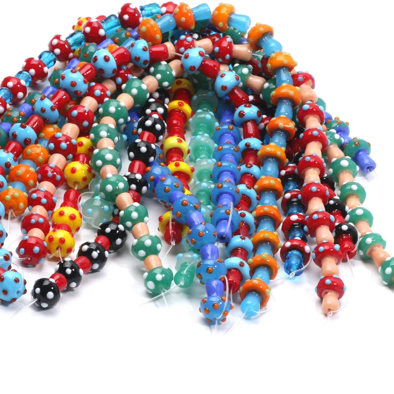 10pcs 12x17mm Colorful Mushroom Shape Lampwork Glass Loose Beads for DIY Crafts Jewelry Making Findings Handmade Jewelry Beads