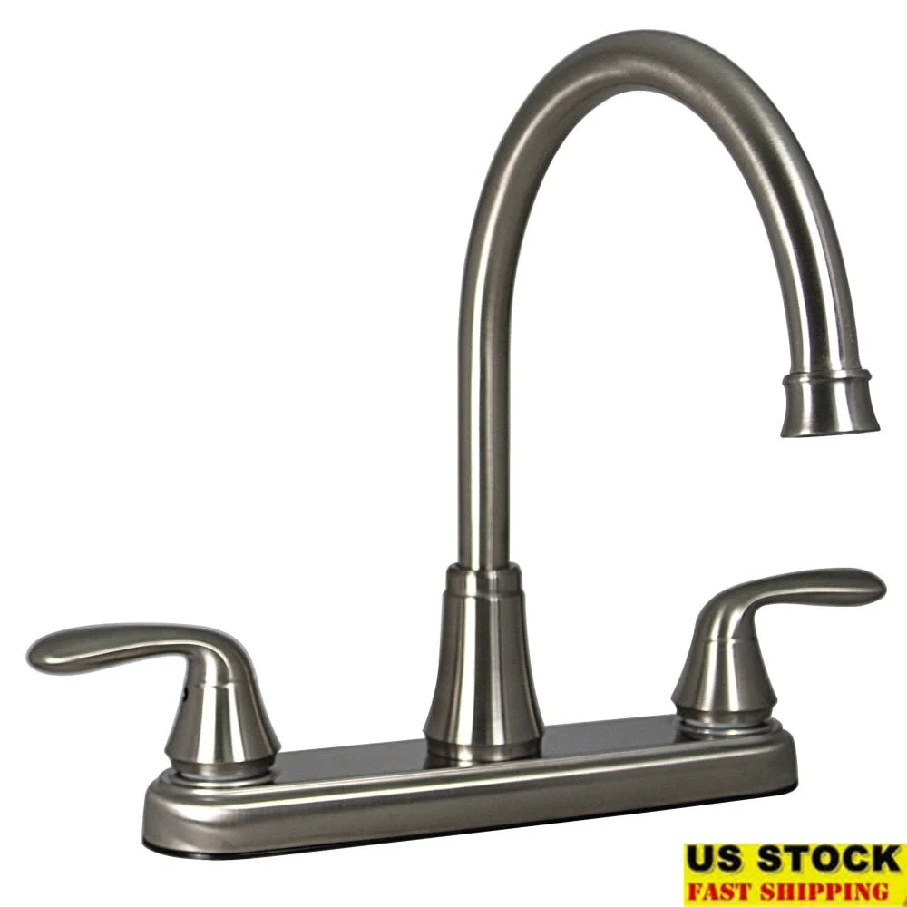 

Гибридный кухонный смеситель с двойной ручкой, излив с высоким дугом, матовый никель, прочный керамический клапан, 2 монтажные гайки в комплекте, регулируемый