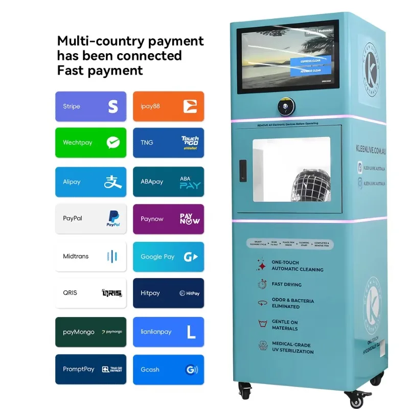 Helmet Cleaning Vending Machine for Motorcycle and Bike Helmets Automatic Sterilizing Processing With QR Payment Option