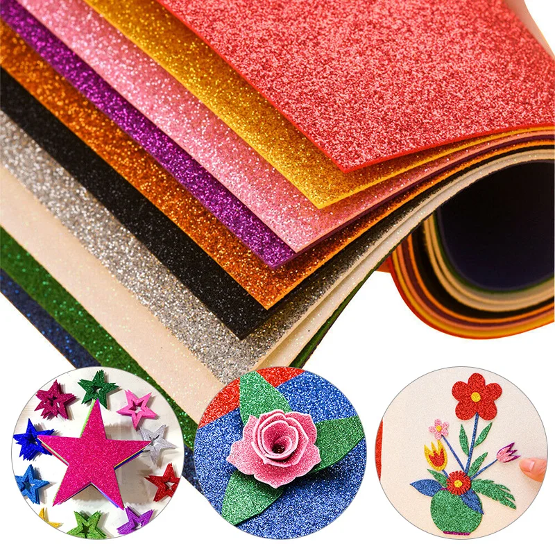 10sheets Adhesive Glitter Paper Color EVA Foam With Sticky Back Colorful Sponge Board Foamy  Handmade Diy Craft Decor Supplies