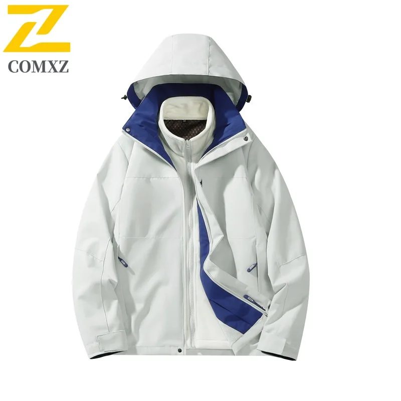 

COMXZ 2025 Outdoor Couple Detachable Hood Waterproof Windproof Jacket Men Women High Quality Graphene Mountaineering 3 in 1 Coat