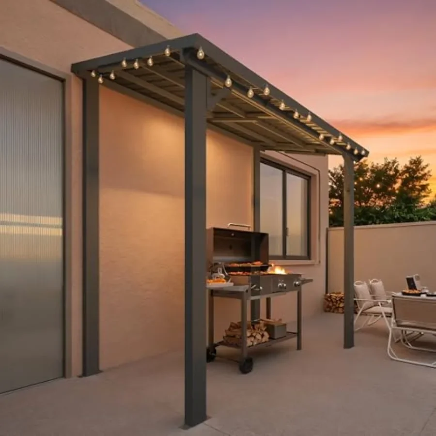 Outdoor Hardtop Grill Gazebo Wall-Mounted Pergola Heavy Duty 85 Lean to Metal Awnings Gazebos on Clearance for Patio Small Galv