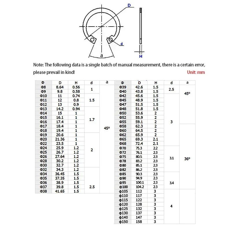 304 Stainless Steel C Type Internal Circlip Retaining Clip Snap Ring For Hole Elastic Clamp M8 M9 M10 M11 M12-M95