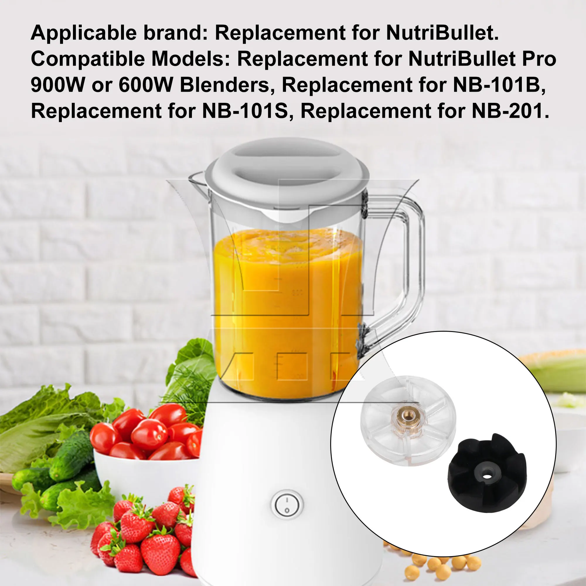 BQLZR Blender Rubber & Motor Base Top Gear Kit Replacement for NutriBullet Pro NB-101B