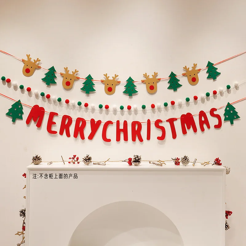 Christmas Party Furry Balls Flag Pendant with LED String Light DIY Handmade for Merry Christmas Holiday Decoration Xmas Pendant - Image 4