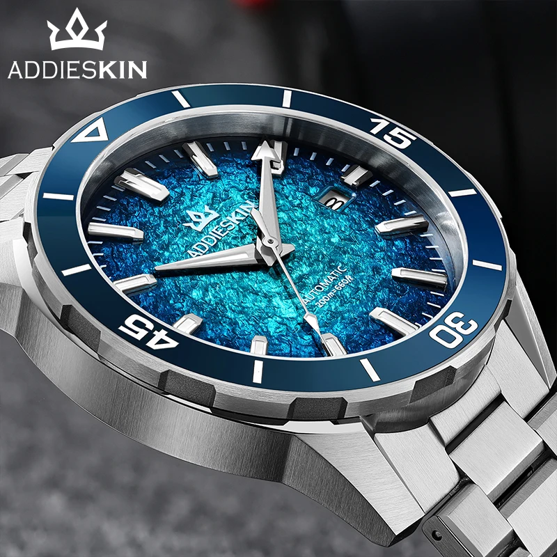 

Мужские часы ADDIESKIN, топ-бренд, механизм Miyota 9015, сапфировое стекло, водонепроницаемость 200 м, механические часы, светящийся керамический безель, дайверские часы