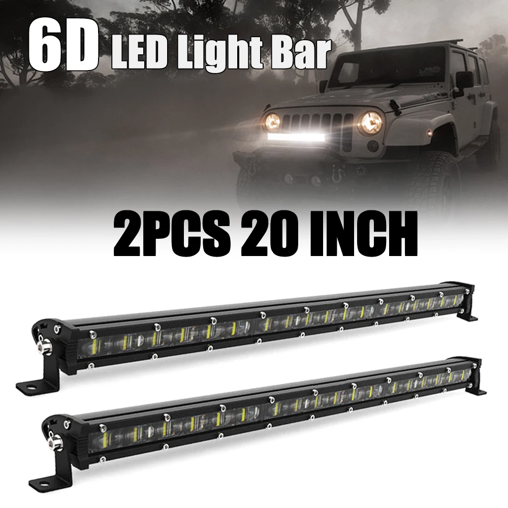 1 Row LED Light Bar 2PCS 20 INCH Super Bright 120° Beam Floodlight Bumper Light Roof Light 6000K White Beam IP67 For 4WD ATV UTV SUV Boat，12-24V