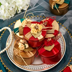 10pcs Wedding Candy Tinplate Box Creative Round Gold European Bridesmaid Personality Candy Packaging Box