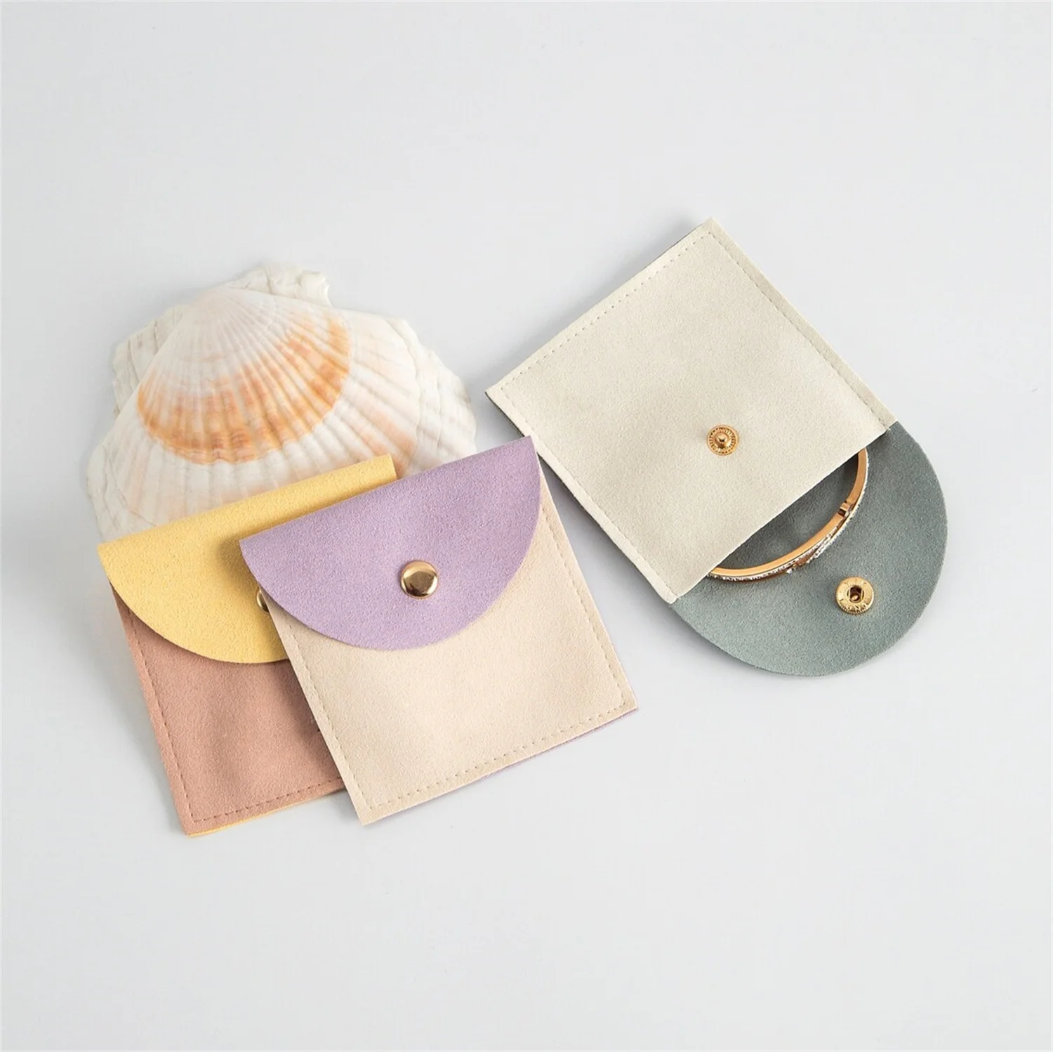 

Mixcolor 8x8cm size Microfiber Jewelry Pouch With Button Custom Jewelry Bag Personalized Embossed Logo Print Ring Necklace Packa