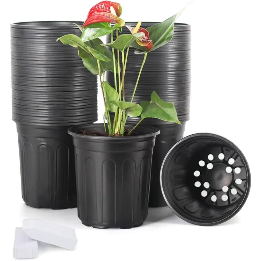 JERIA 50-Pack 1 Gallon Flexible Plant Nursery Pots with 50Pcs Plant LabelsThickened Soft Plastic Seedling Pots Seed Starting Po