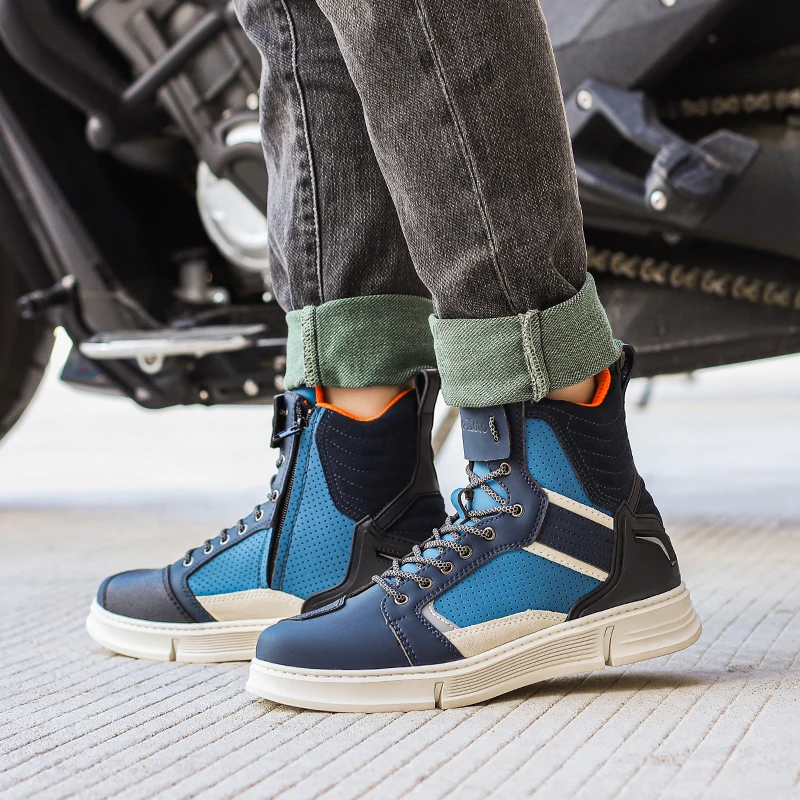 Motorcycle Men Boots Breathable Anti-fall Rider Road Racing Casual Shoes Boots Gear Shift Rubber Sole Reflective Motorbike Boot