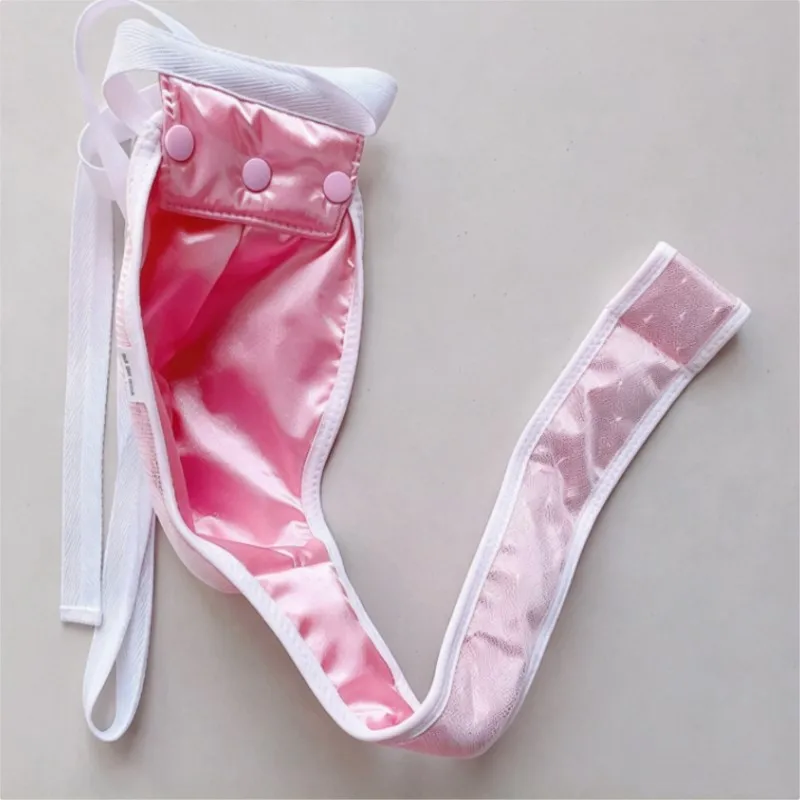Handmake Men's Sexy T-pants Comfortable Silky Soft Pink T-briefs Sissy Live Show Dance Private Party Costume