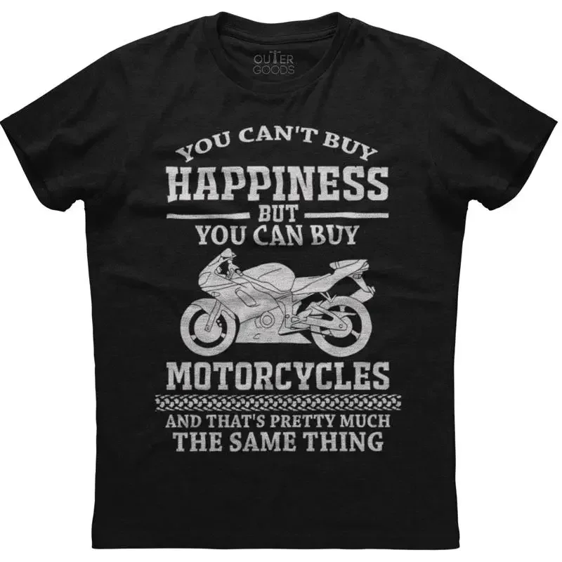 Can't Buy Happiness Can Motorcycles Herren-T-Shirt aus Baumwolle in Schwarz