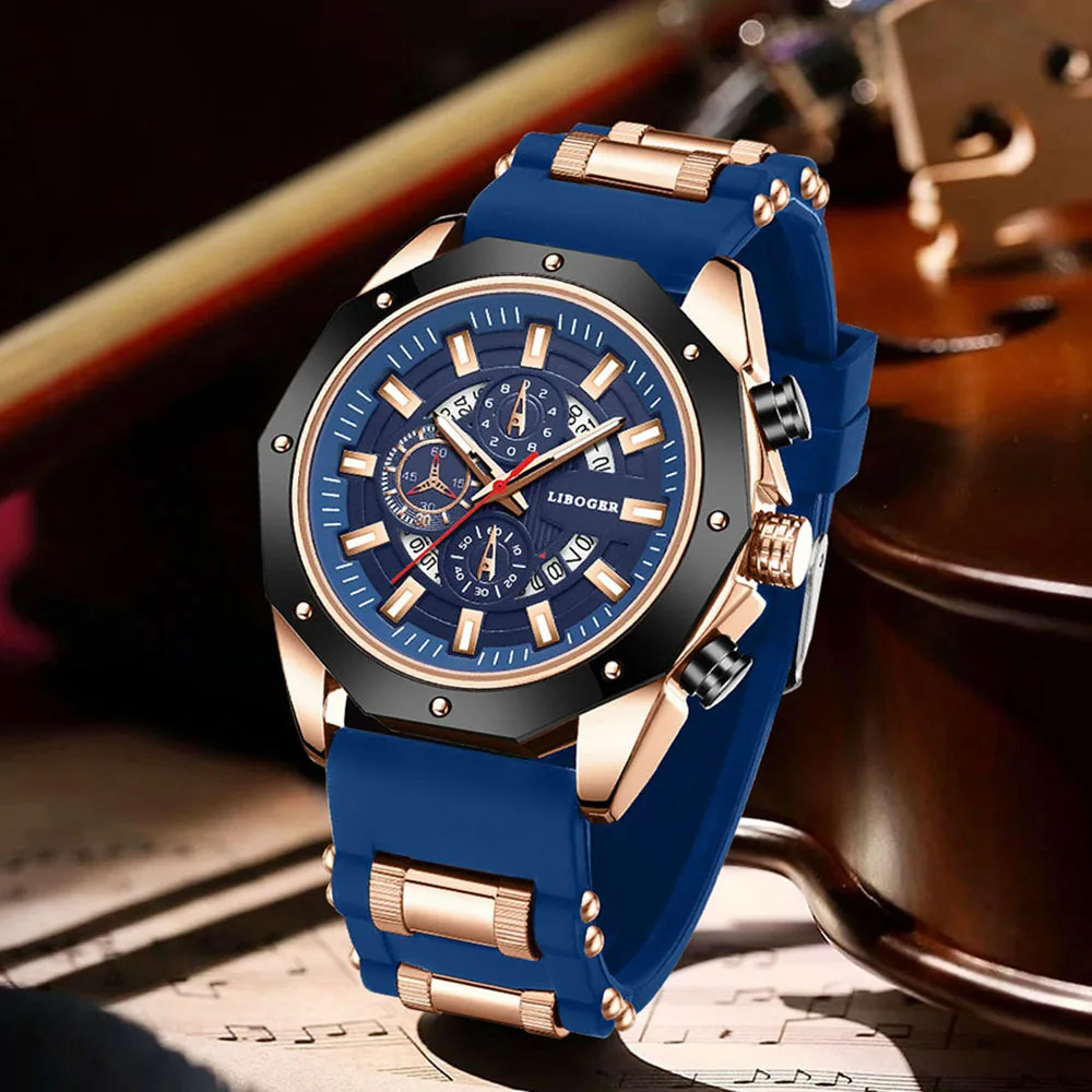 

Мужские спортивные часы, модные кварцевые часы с силиконовым ремешком и календарем даты