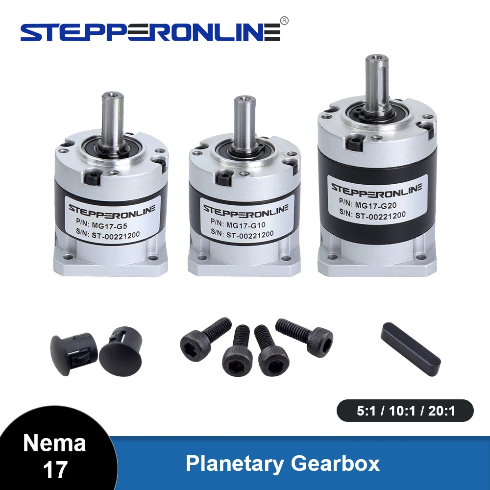 

STEPPERONLINE Nema 17 Planetary Gearbox Motor Speed Reducer Ratio 5:1/10:1/20:1 5mm Input for Nema17 Stepper