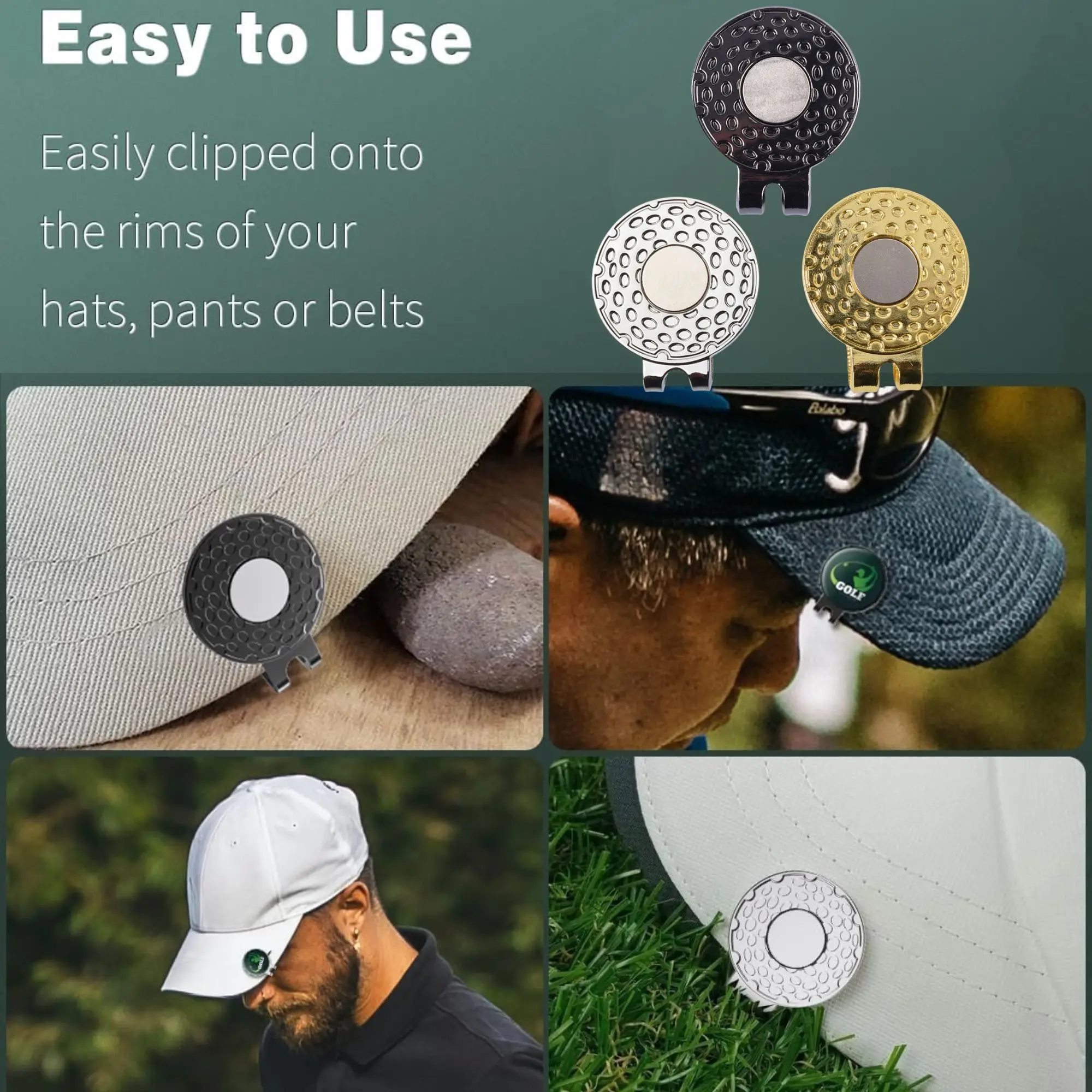 4-pack Golf Cap Clips - Zinc Alloy With Strong Magnet, Magnetic Hat Clips For Metal Ball Markers, Great Gift for Golf Lovers