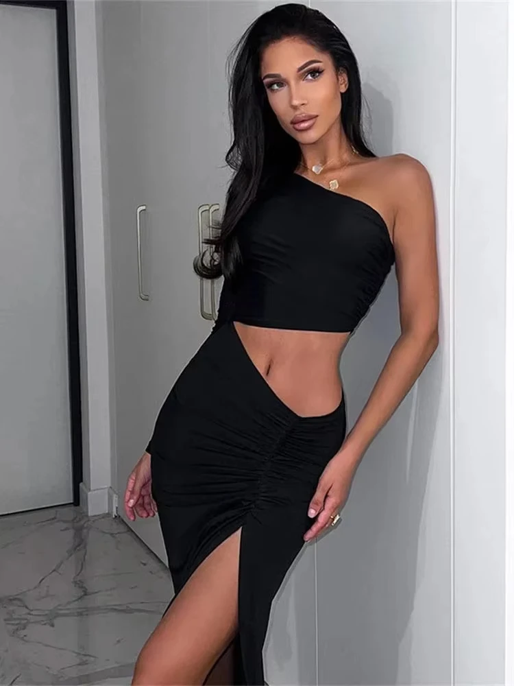 See Through Women 2 Piece Set Y2K Ruffles Patchwork Camisole+Tierred Skirts Matching Vacation Sexy Midnight Clubwear