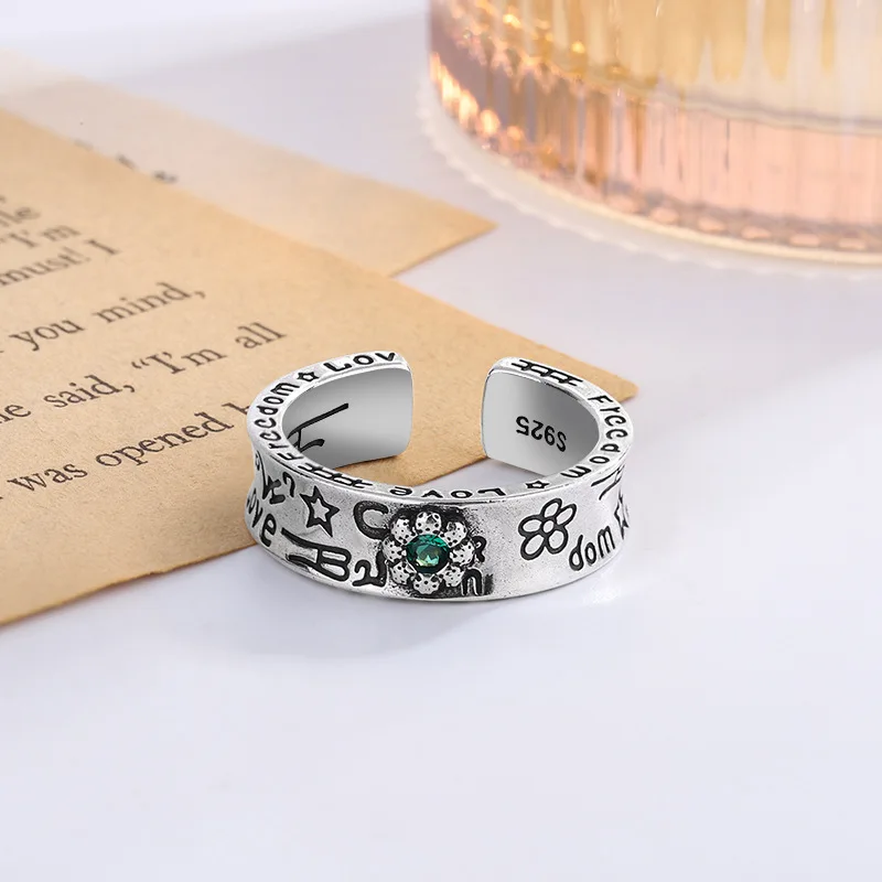 New in 925 Sterling Silver Flower Green Crystal Woman Rings Luxury Designer Jewelry Gift Female Trending Products Jewellery