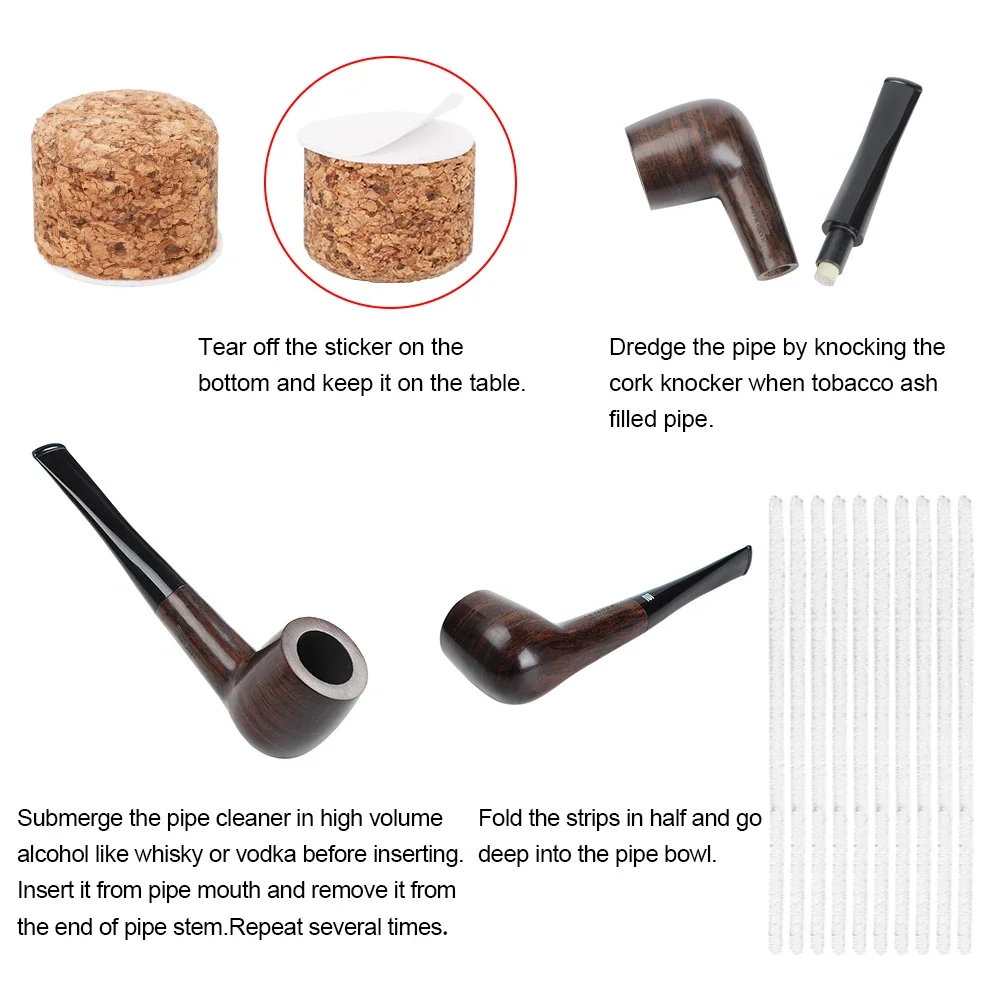 JIBILL solid wood tobacco pipe set, straight handle pipe with clean set, sandalwood pipe length 146mm,  classic billiard pipe