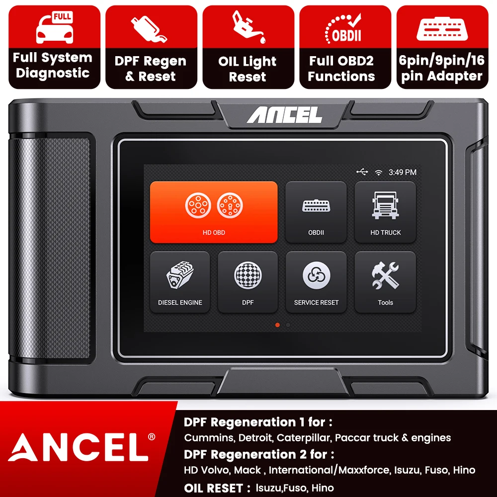 

ANCEL HD3400 Pro Heavy Duty Truck Scanner Full System Diesel Scanner Diagnostic Tool DPF Regen for Cummins Detroit Caterpillar