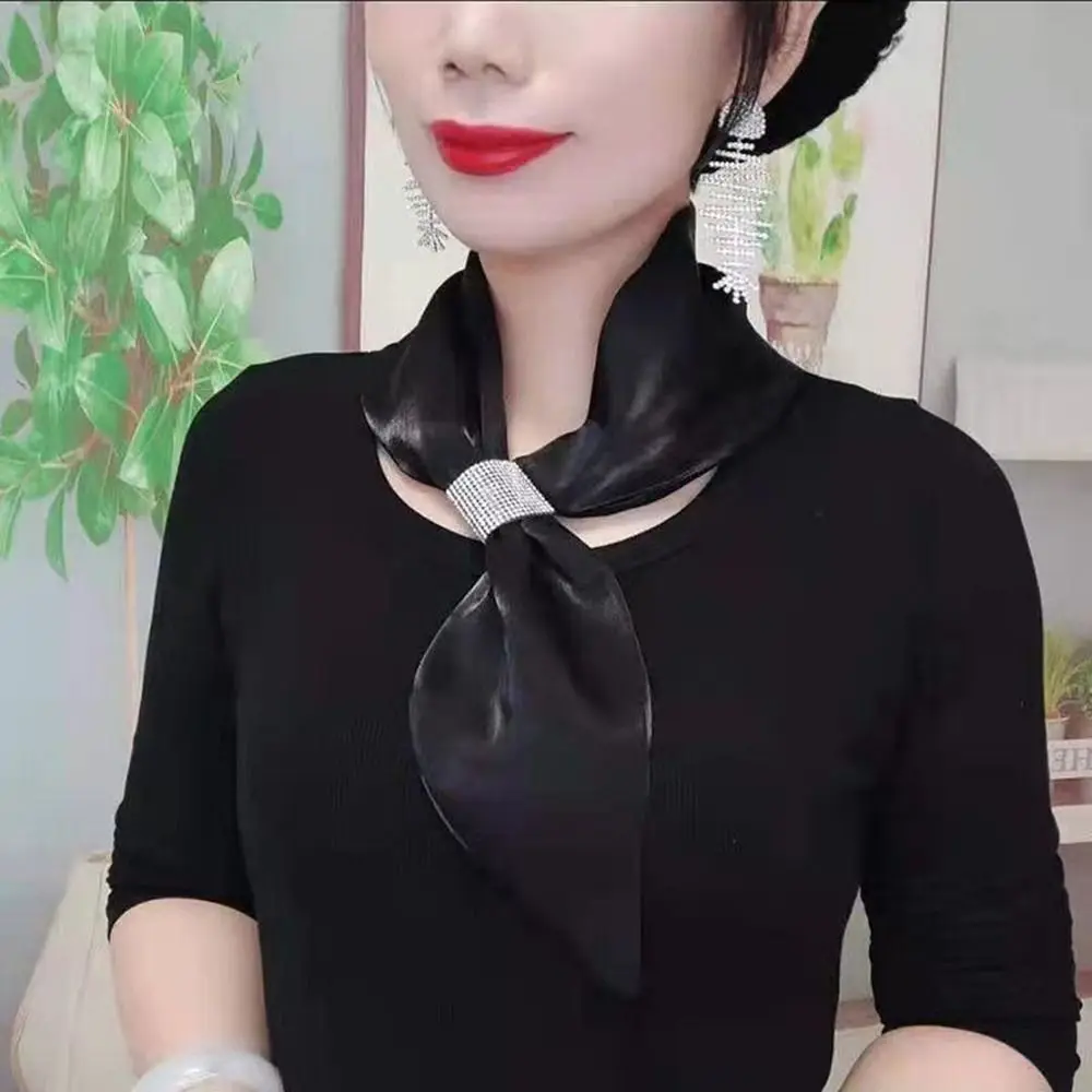 Fashion Satin Wraps Neck Solid Color Diamond False Collar Simple Soft Silk Scarf