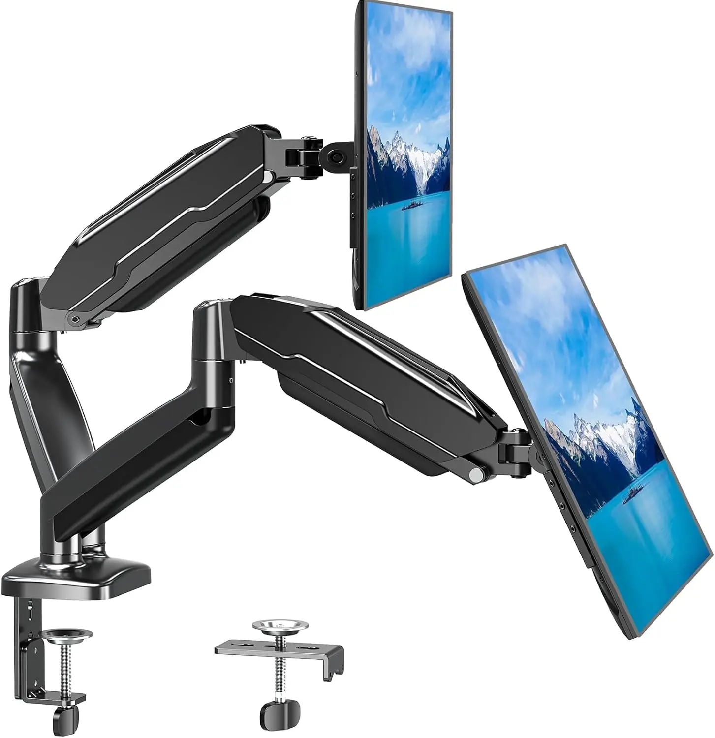 Dual Monitor Mount Fits 13 to 32 Inch Screen, Height Adjustable Monitor Stand for 2 Monitors, Full Motion Display