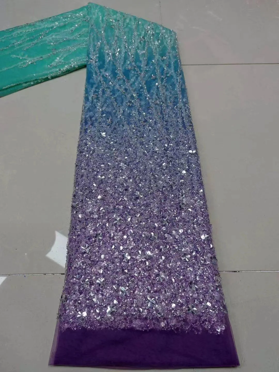 African Gradient Color Embroidered Tube Sequin Beaded Lace Fabrics Nigerian French Tulle Lace Party Dress Material