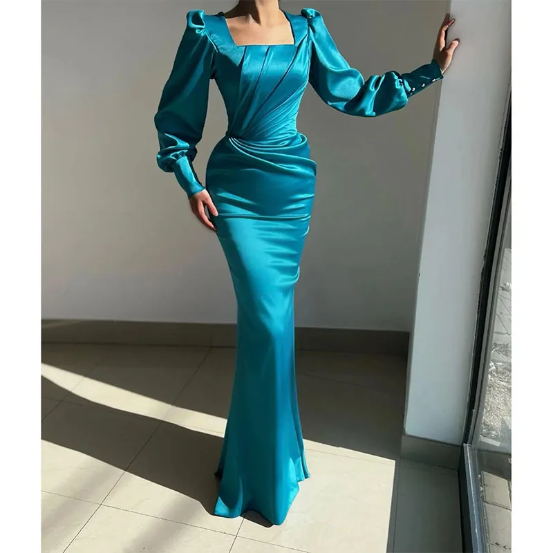 

Elegant Muslim Evening Gown Long Sleeves Party Prom Dresses Pleats Formal Long Dress For Red Carpet Special Occasions Dress