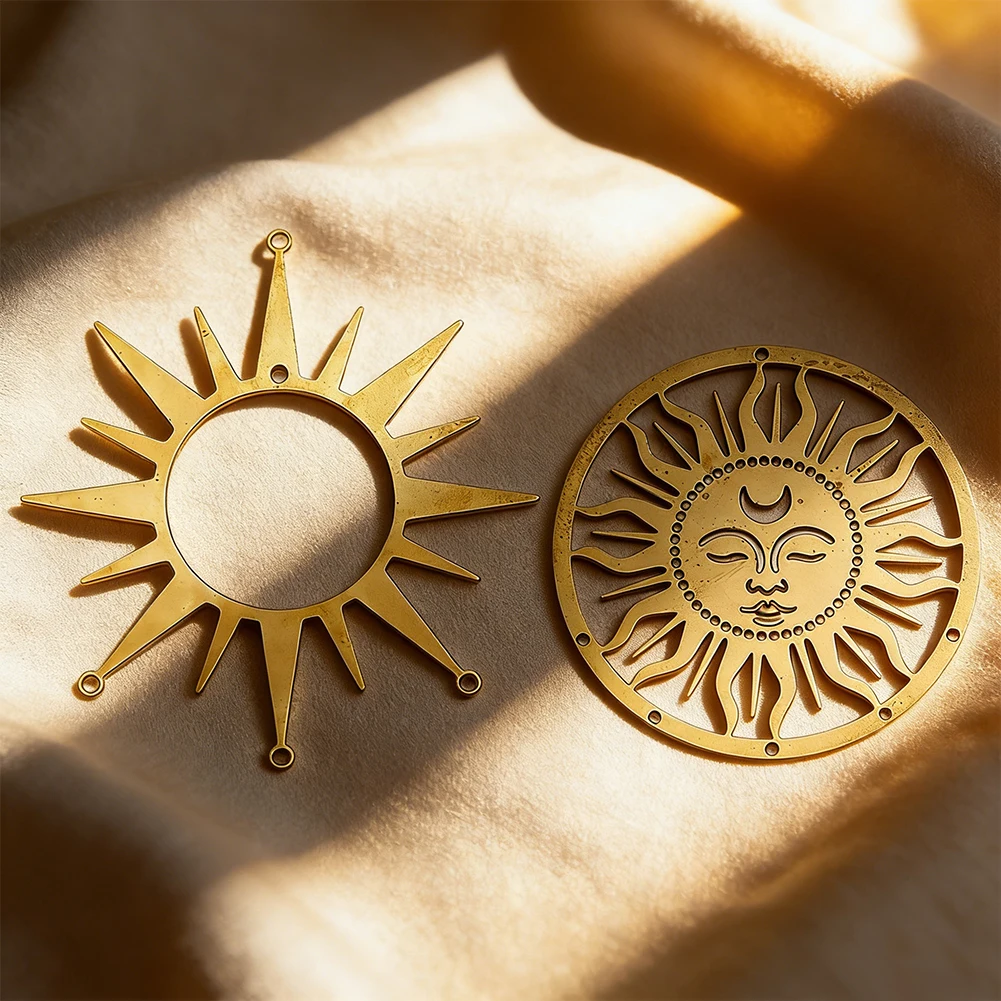 Openwork Carving Sun Shaped Brass Pendant Wind Chime Dreamcatcher Bead Connector Handmade DIY Hanging Decorations Accessories