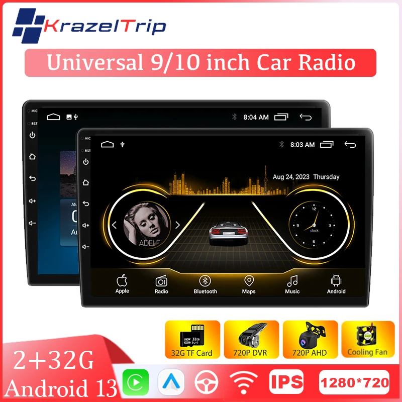 

Universal Car Radio Stereo 1280*720P Android 13 Auto Carplay Audio 2 Din DSP Fan Multimedia Player for Hyundai Kia Toyota Honda