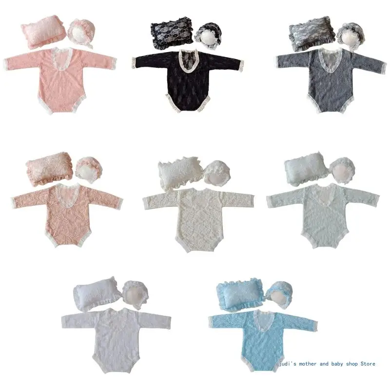 

Infant Photo Props Photography Posing Props Clothes Lace Hat Romper Shower Gift