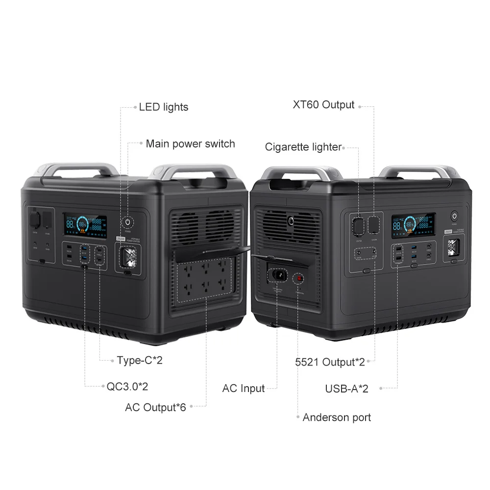 

2000W Lifepo4 Portable Camping Emergency Power Station Solar Generator Fast Delivery