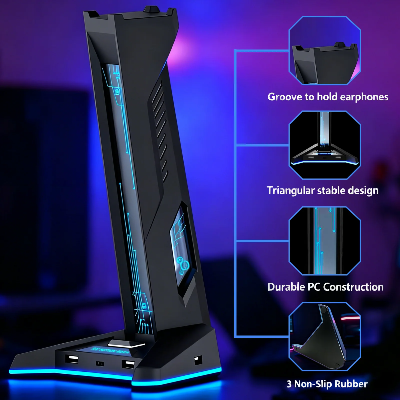 H74 Model Earphone Stand Holder Multifunctional RGB Headphone Stand Multifunctional Expansion Dock Colorful RGB Ambient Lighting view 5