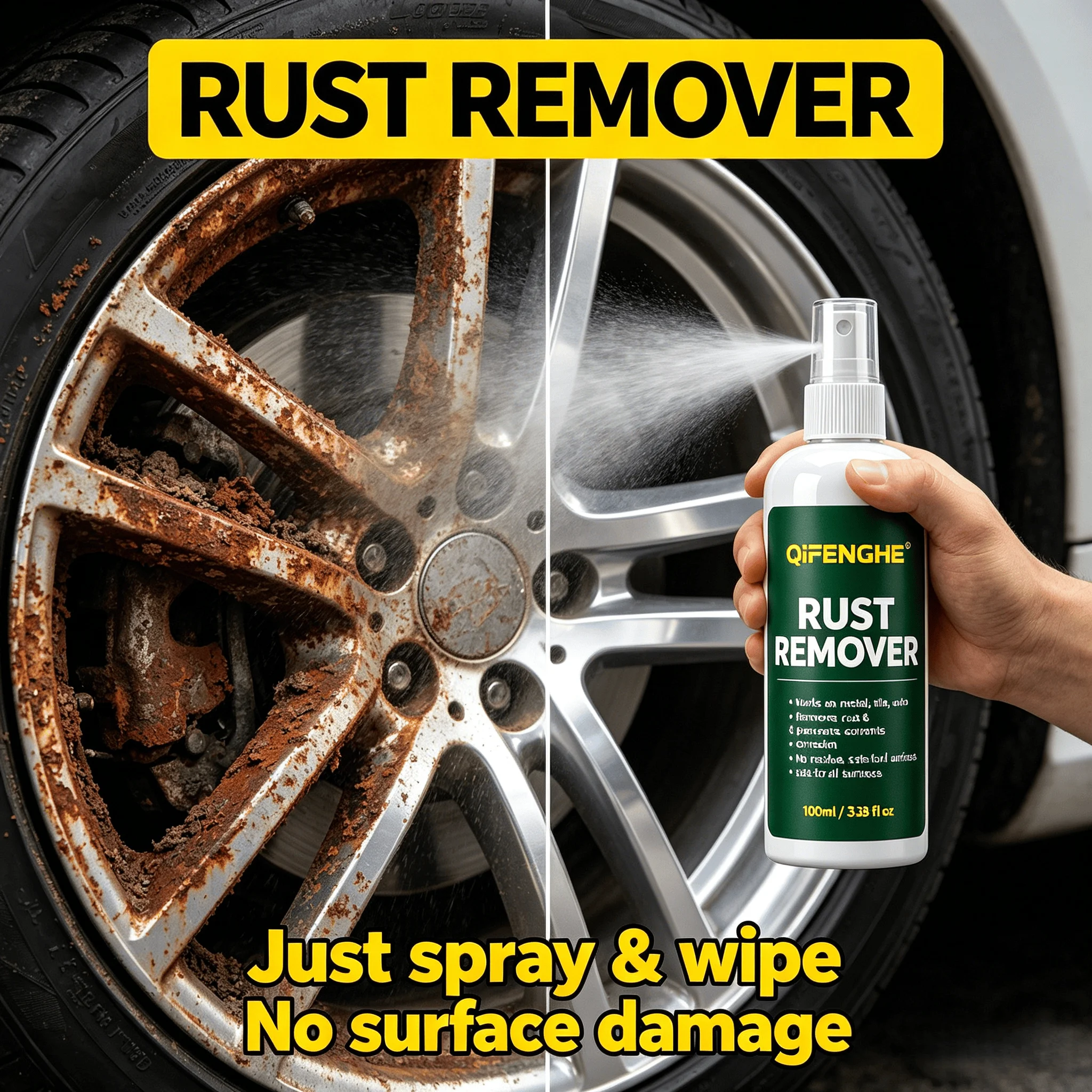 Fast-Acting Rust Remover, Multi-Surface for Metal Car Home Tile, No Damage, 100ml