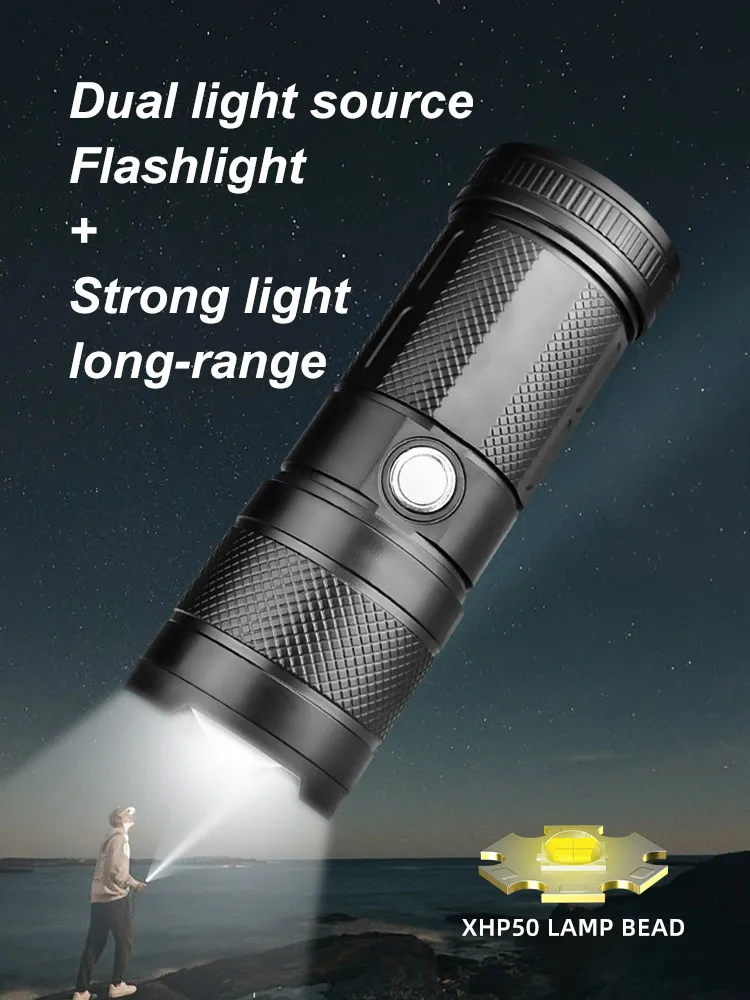 MONHNR Strong Light Zoom Multifunctional Led Flashlight Type-C Rechargeable Work Light XHP50 Rechargeable Flashlight