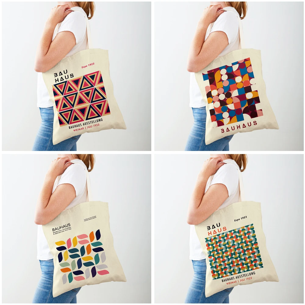 Abstract Green Rainbows Bauhaus Shopper Bag Geometric Circles Lady Tote Handbag Fashion Art Casual Women Shopping Bags