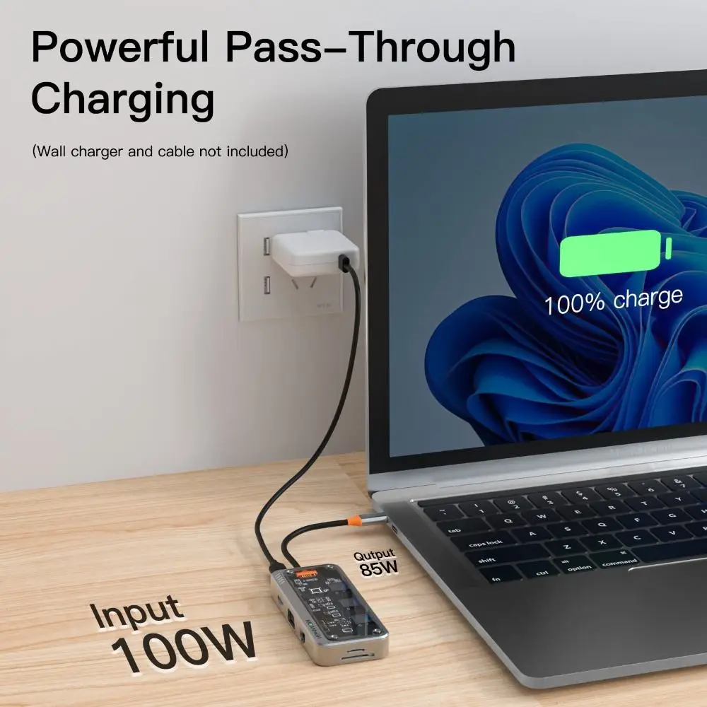 Compatible 10 in 1 USB C Hub HDMI-Compatible 4K30Hz USB C Dock 3 USB Port PD100W Laptop Docking Station Office Home