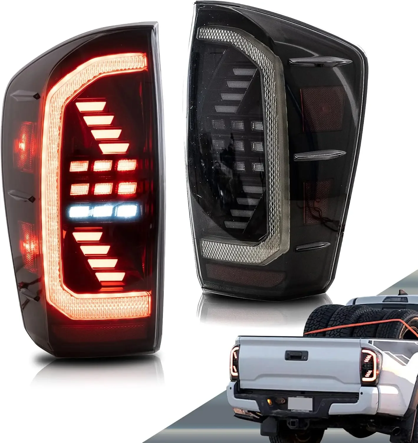 LED Tail Lights Compatible with Toyota Tacoma 2016-2020 w/Dynamic Animation DRL w/Red Sequential Turn Signal, Smoked/Tinte